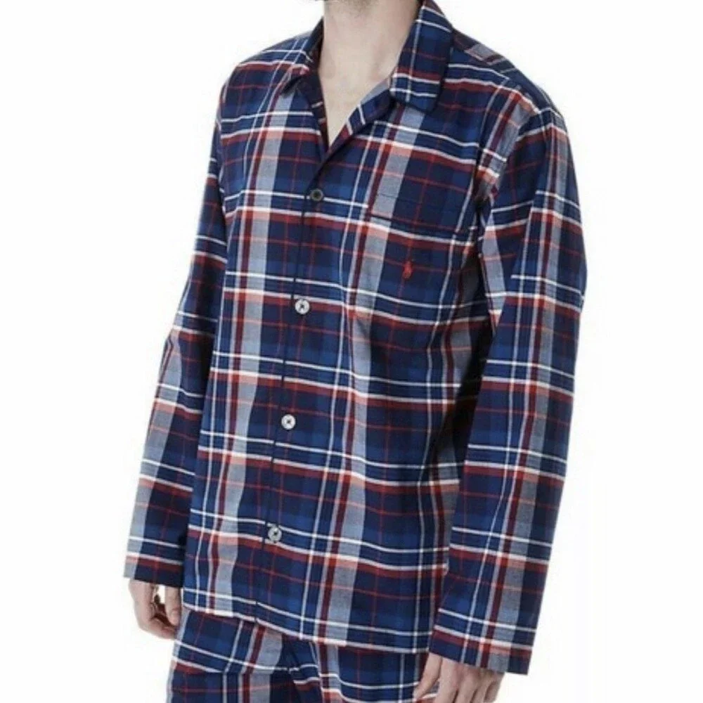 Polo Ralph Lauren Men's Stretch Woven Pajama Set Milton Plaid Navy, M/L READ